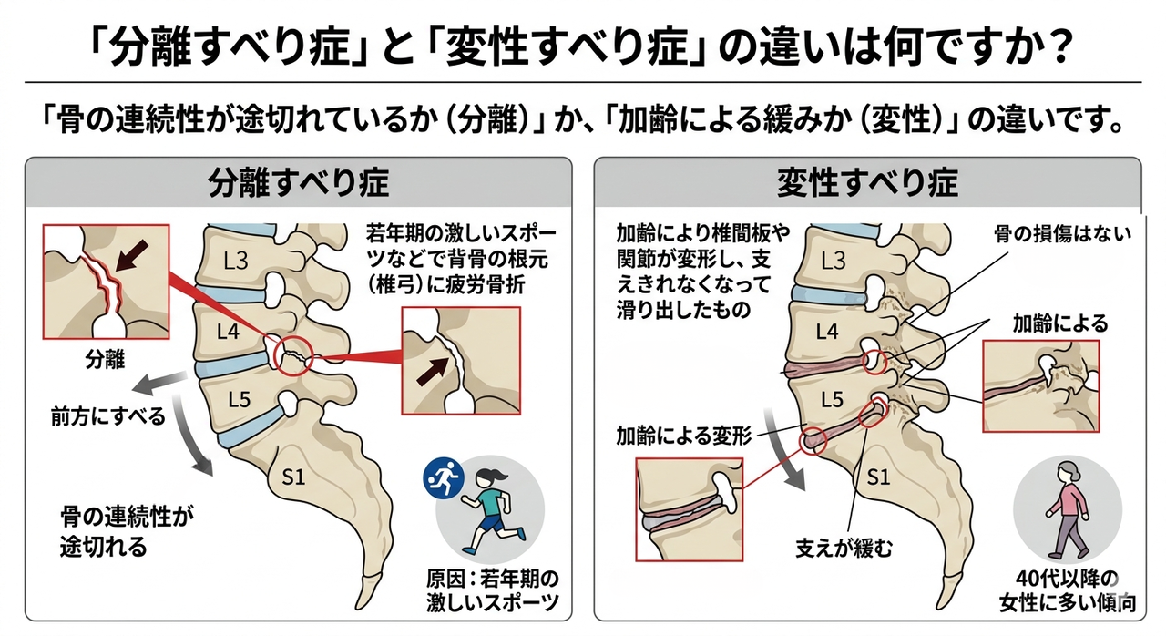 分離すべり症と変性すべり症の違い図解