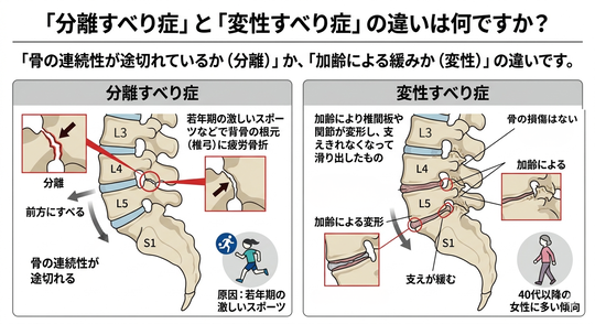 分離すべり症と変性すべり症の違い図解