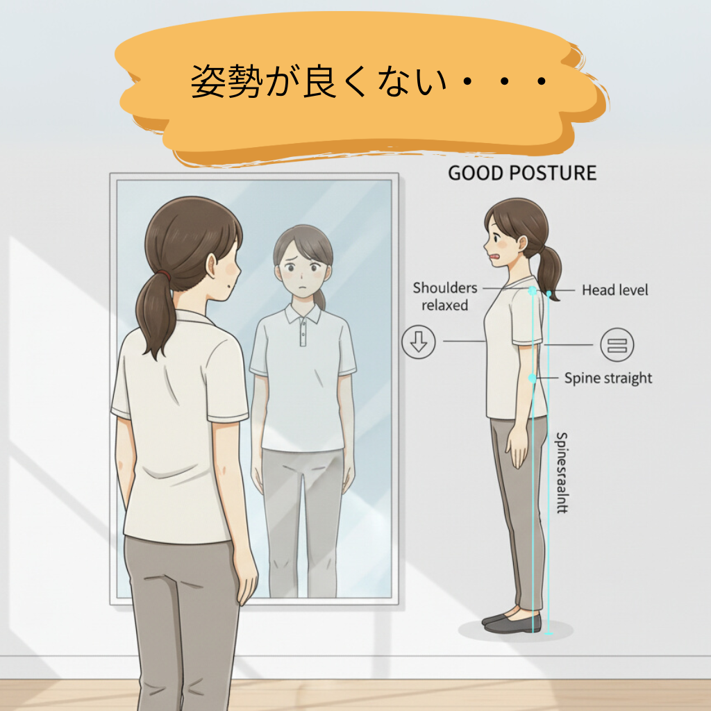 姿勢を気にする腰痛患者さん