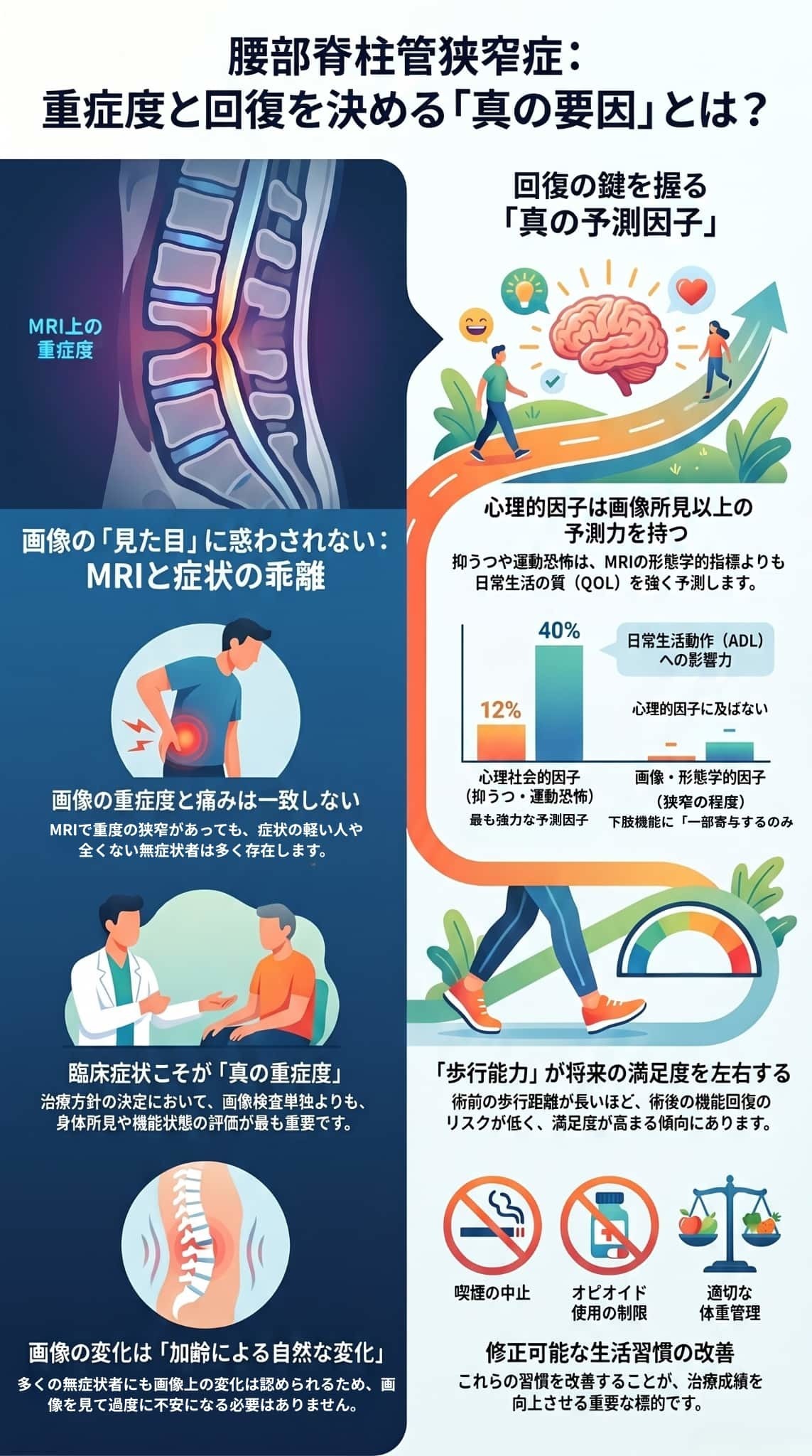 腰部脊柱管狭窄症：重症度を決めるのは？