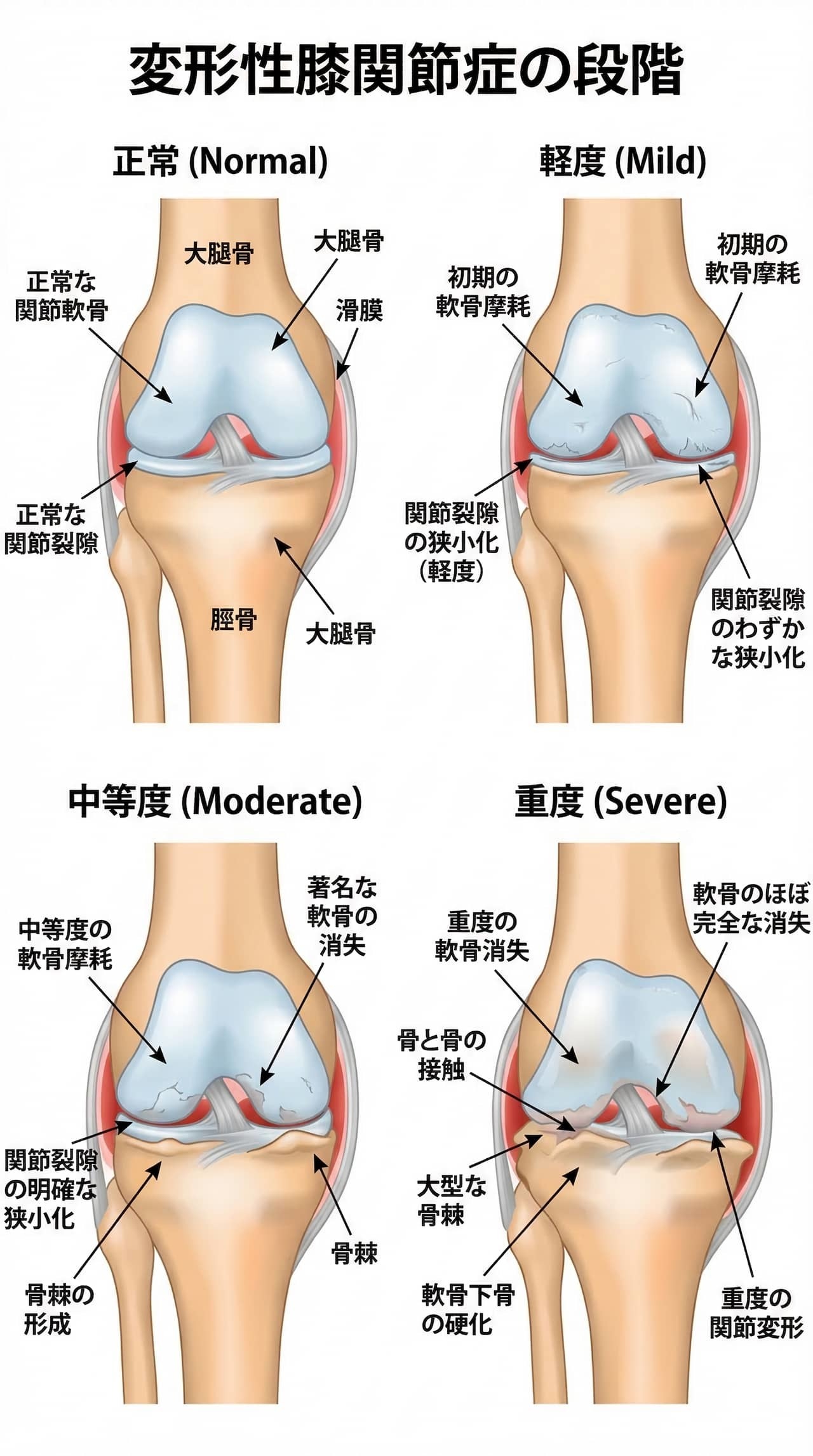 変形性膝関節症の段階の図