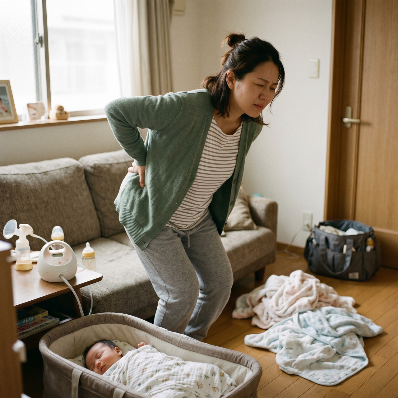 産後に仙腸関節性腰痛に苦しむ女性