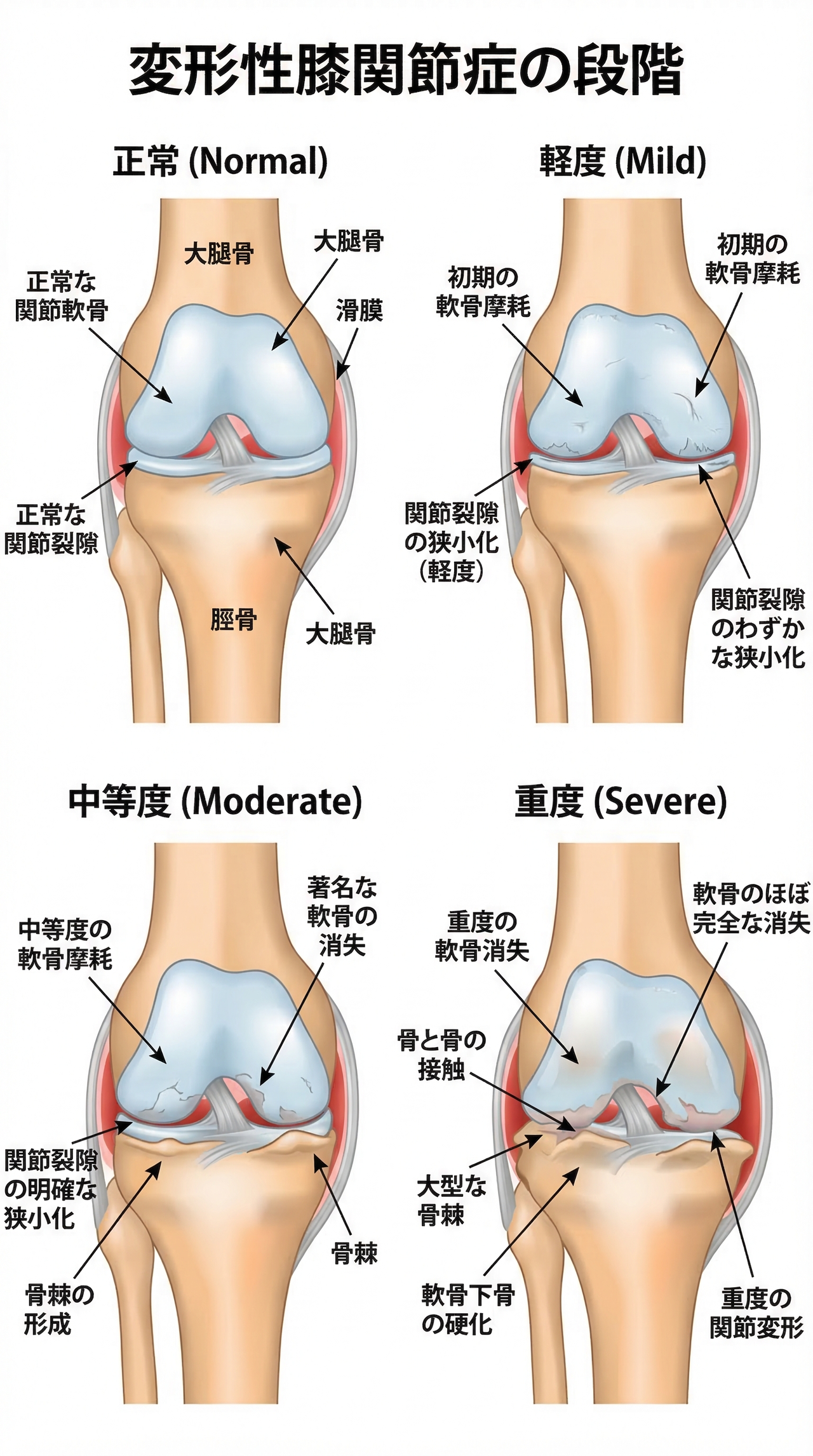 変形性膝関節症の段階の図