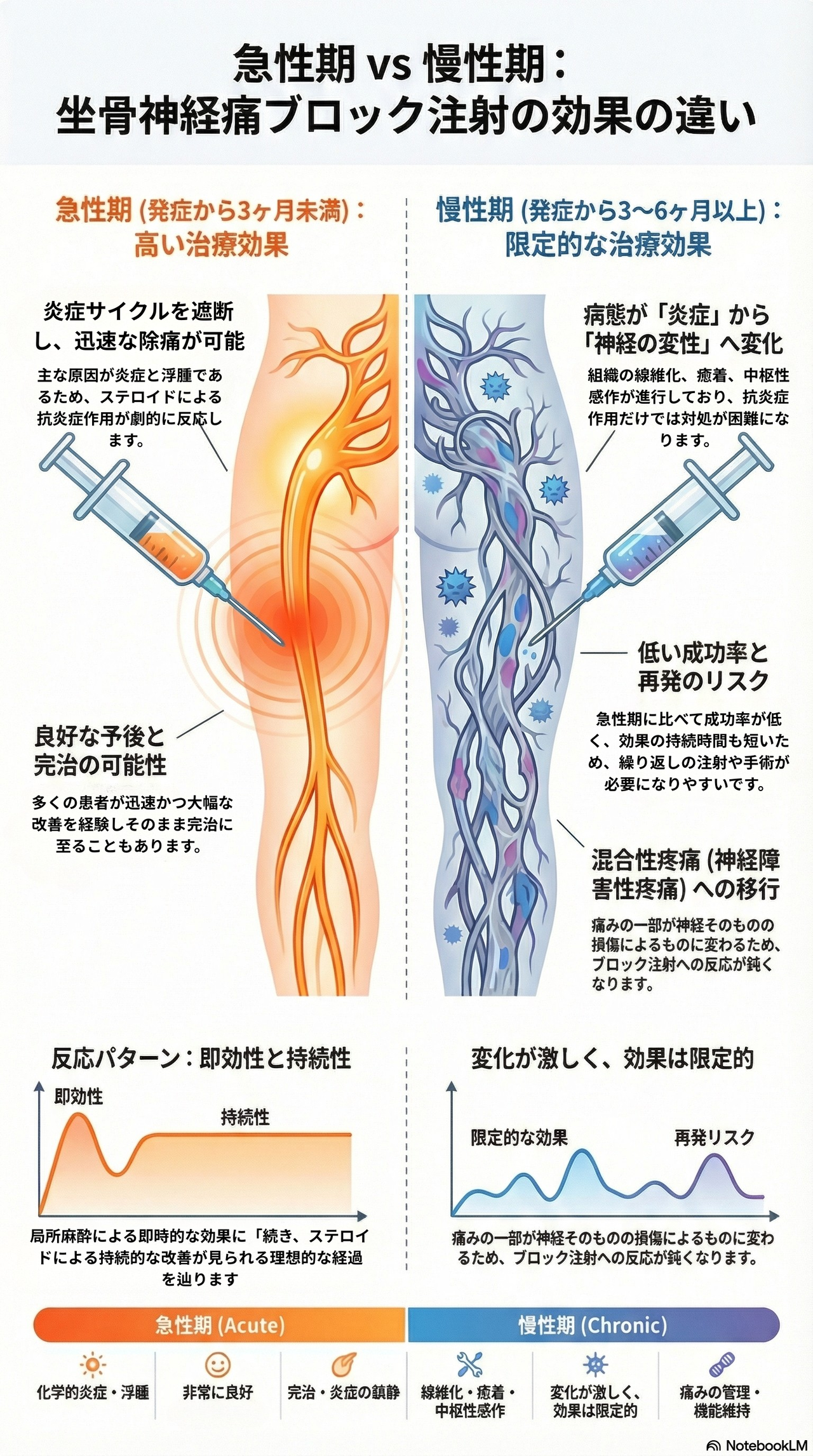 急性期と慢性期での坐骨神経痛ブロック注射の効果の違い