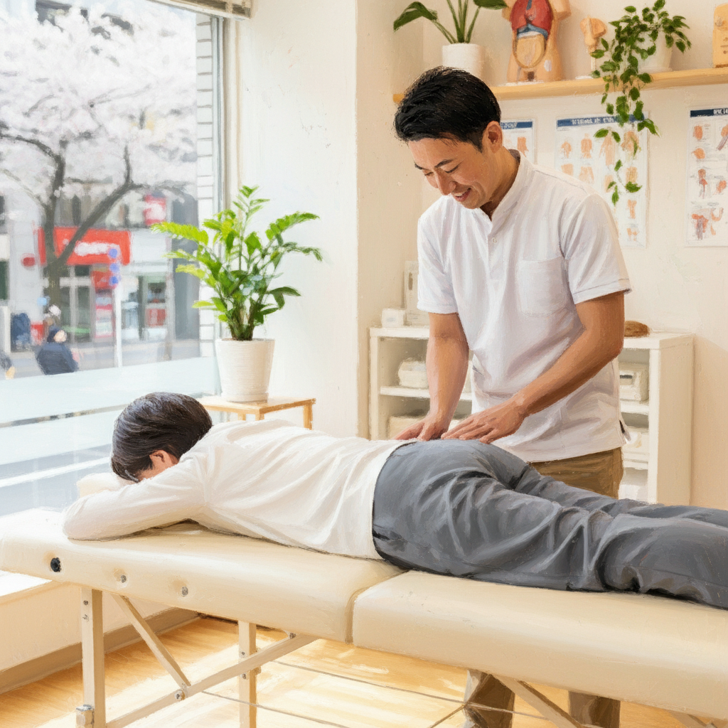 坐骨神経痛で溝の口の接骨院で施術を受ける患者さん