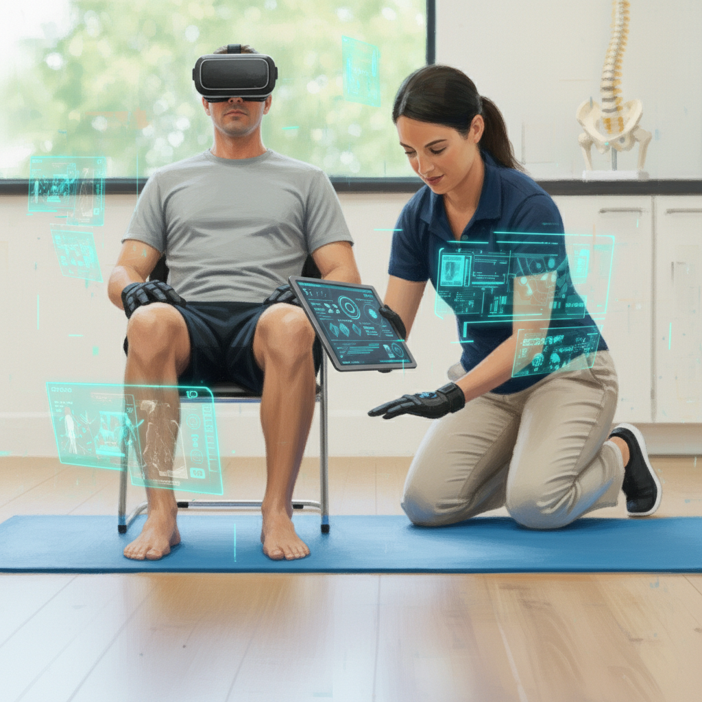 バーチャルリアリティ介入を受けている慢性腰痛患者さん