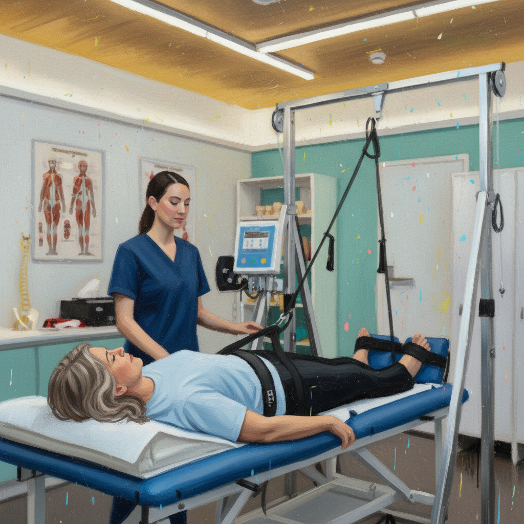 牽引療法を受けている急性坐骨神経痛の患者さん