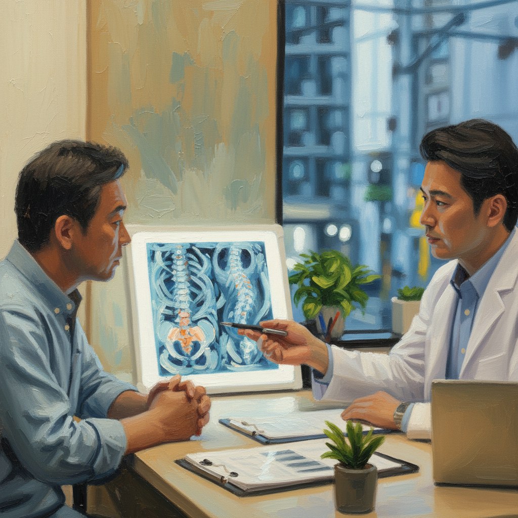 慢性腰痛で再手術を検討している患者と医師