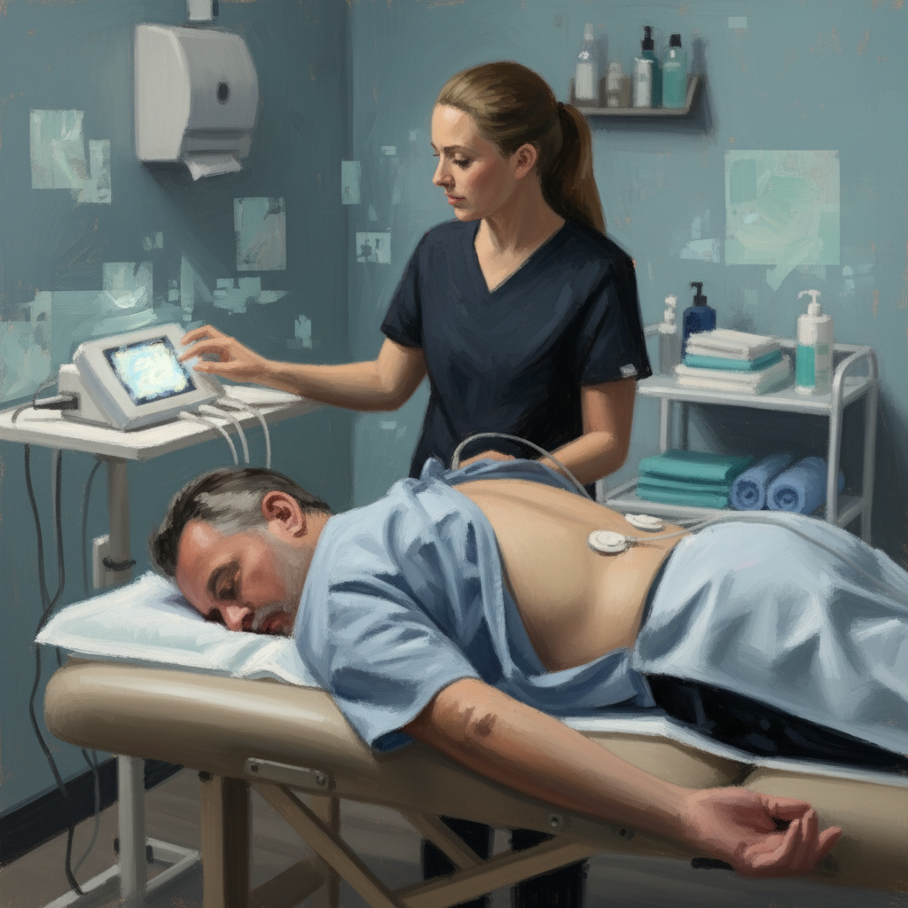 電気療法をうけるぎっくり腰の患者さん