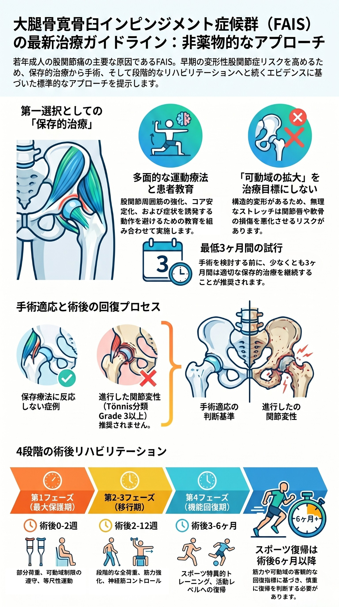 大腿骨寛骨臼インピンジメント症候群（FAIS)の最新治療ガイドライン：非薬物的なアプローチ