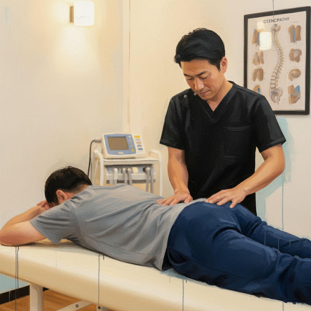 ヘルニアの患者さんが二子新地の接骨院で施術を受けている