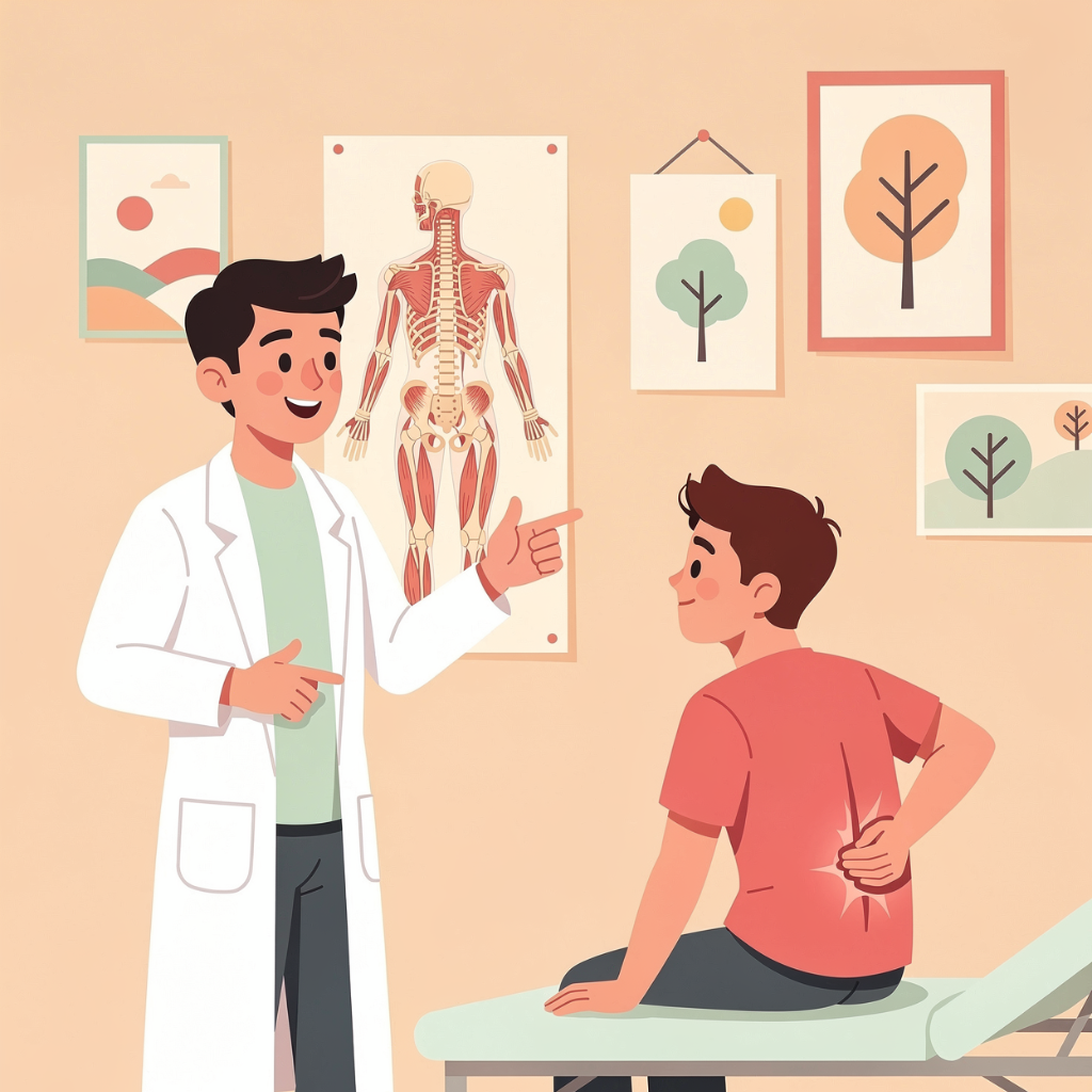 心理社会的因子が腰痛の発症と持続に影響することを説明する医療者