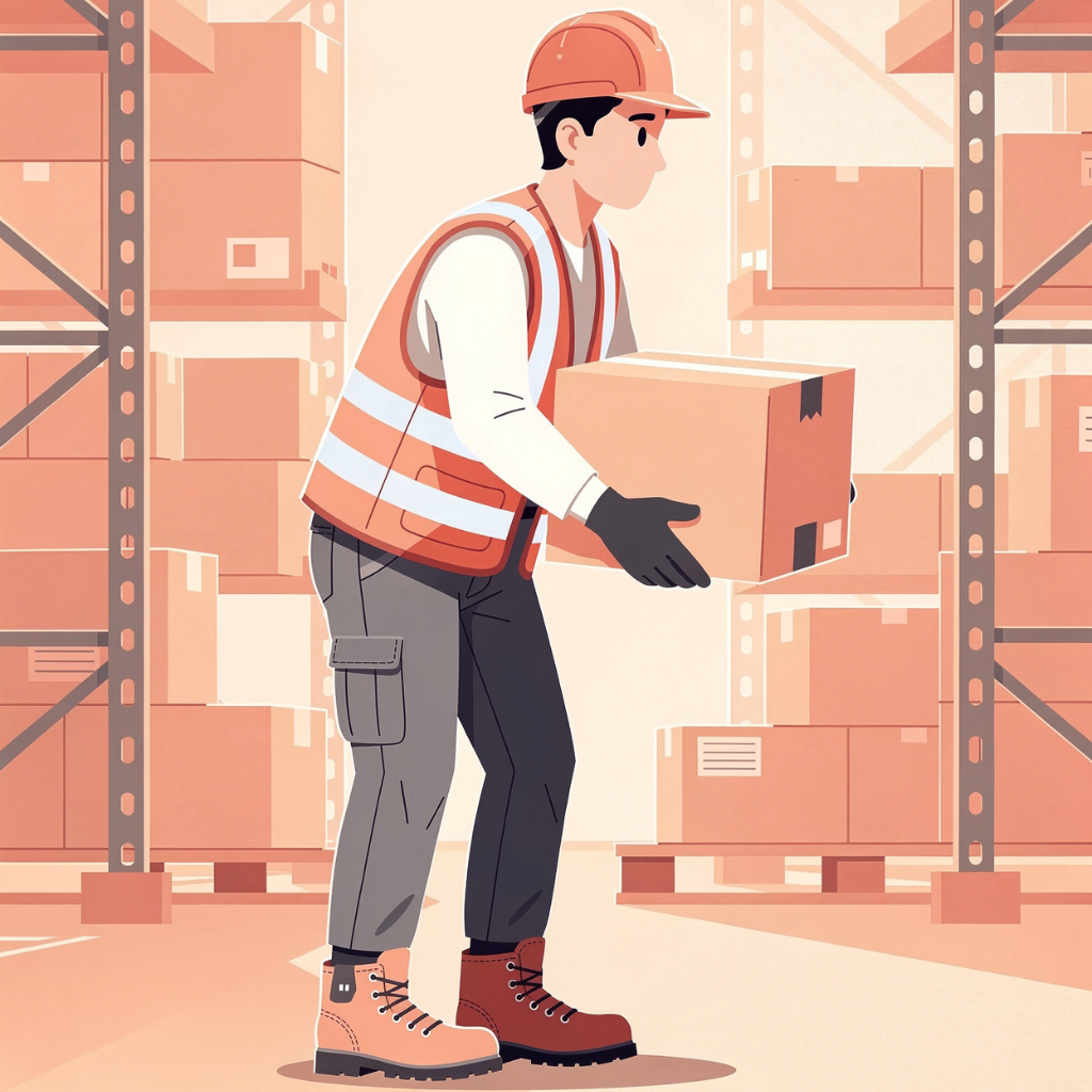 荷物を運ぶ腰痛を抱える労働者