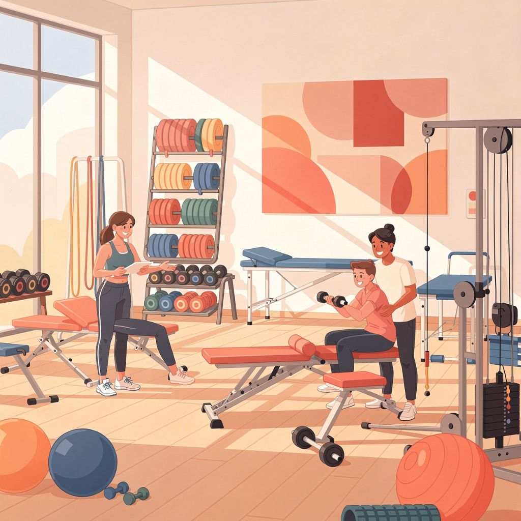 筋トレによるリハビリに取り組む腰痛患者