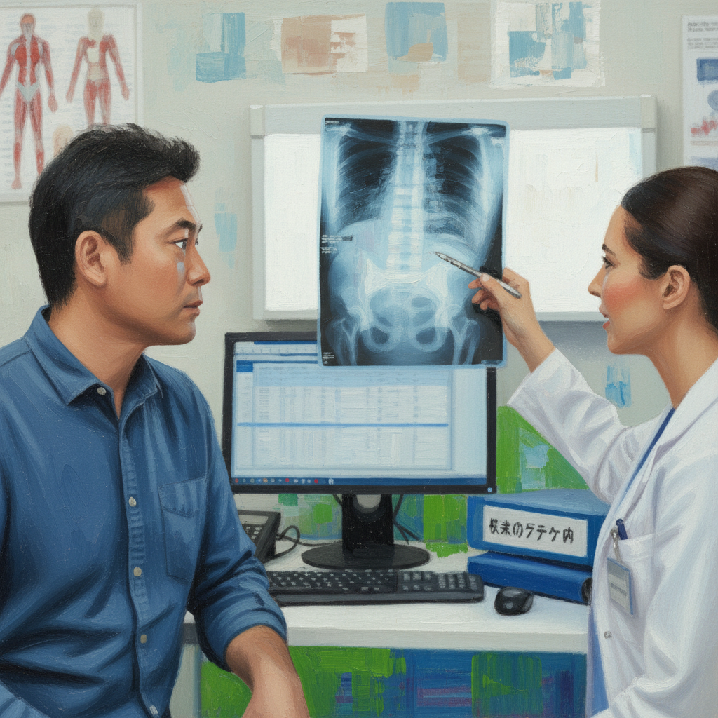 腰痛でX線所見の説明を受ける患者さん