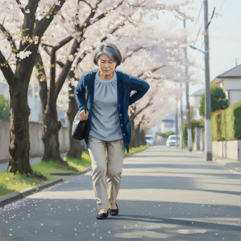 腰椎すべり症で歩くのが辛い女性