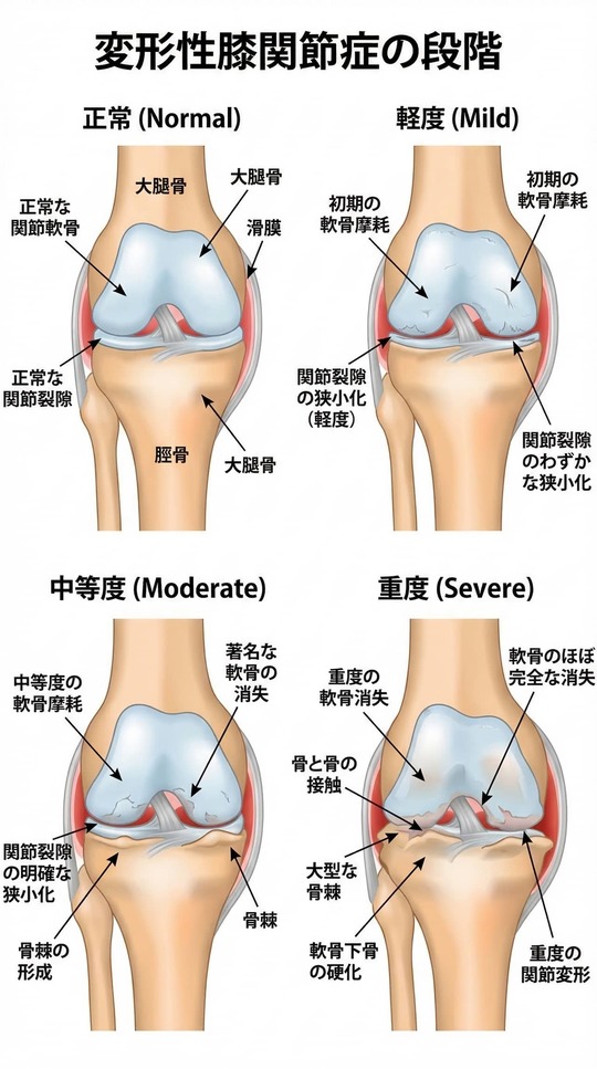 変形性膝関節症の段階の図