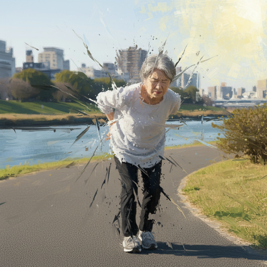 腰を丸めて歩く腰部脊柱管狭窄症の患者さん