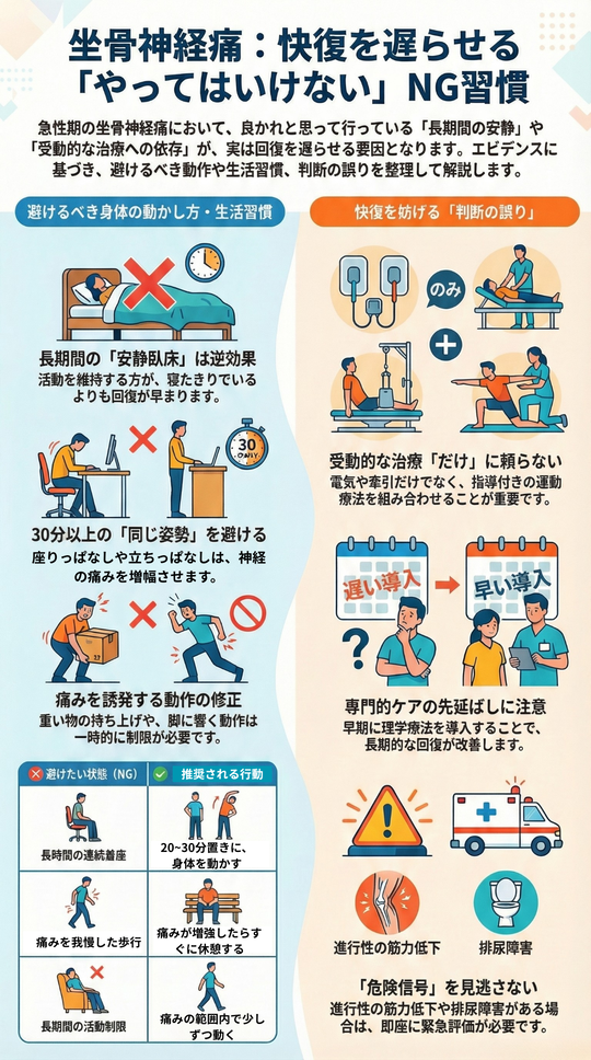 坐骨神経痛：快復を遅らせる「やってはいけない」NG習慣