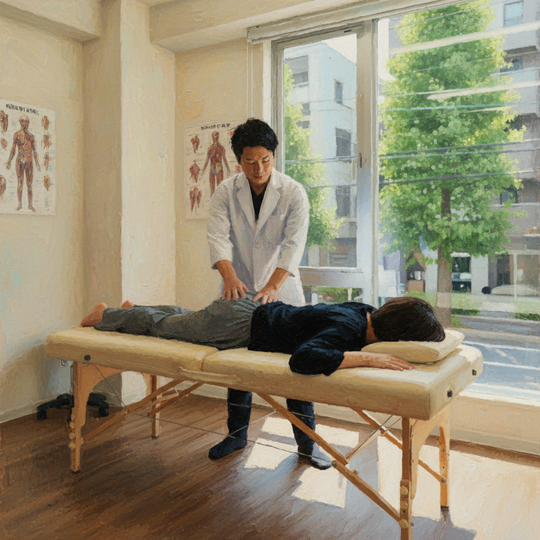高津区にある接骨院で坐骨神経痛の施術を受ける患者さん