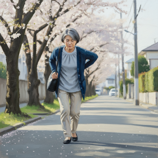 腰椎変性すべり症で歩くのが辛い女性