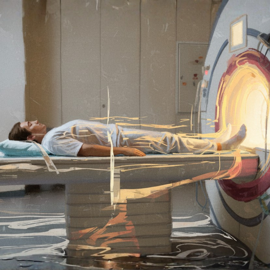 ＭＲＩ検査を受ける腰椎椎間板ヘルニアの患者さん