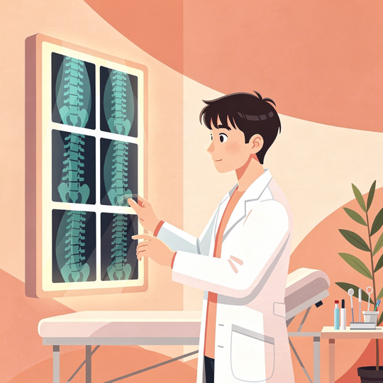 腰椎分離症の画像所見を見る医師