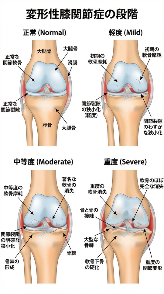 変形性膝関節症の段階の図