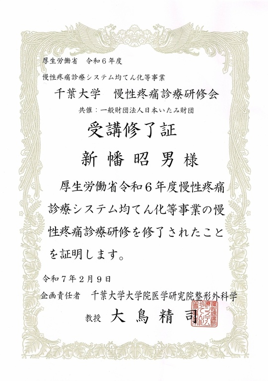 2025年千葉大学　慢性疼痛診療研修会【厚生労働省慢性疼痛診療システム均てん化事業】