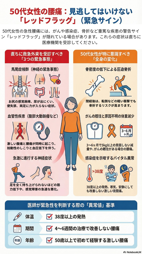50代女性の腰痛：見逃してはいけない緊急サイン