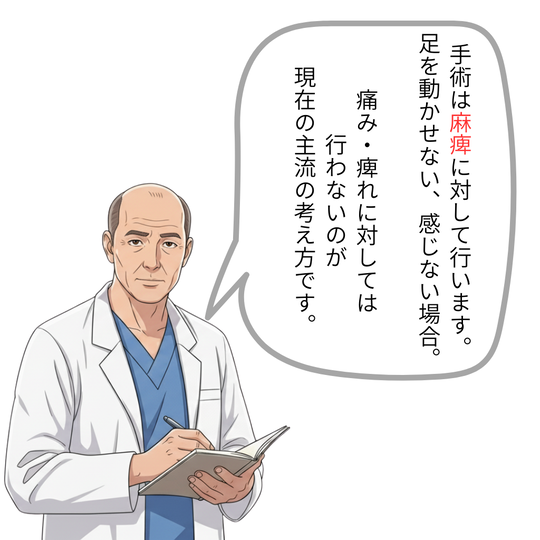 腰椎椎間板ヘルニアの手術適応について解説する医師