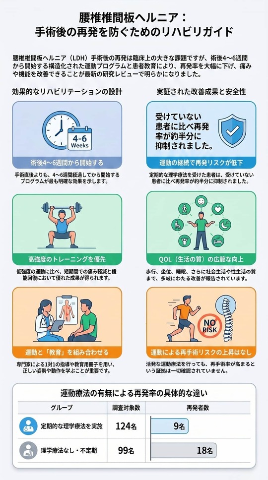 腰部椎間板ヘルニア術後再発予防のための運動プログラムと生活改善