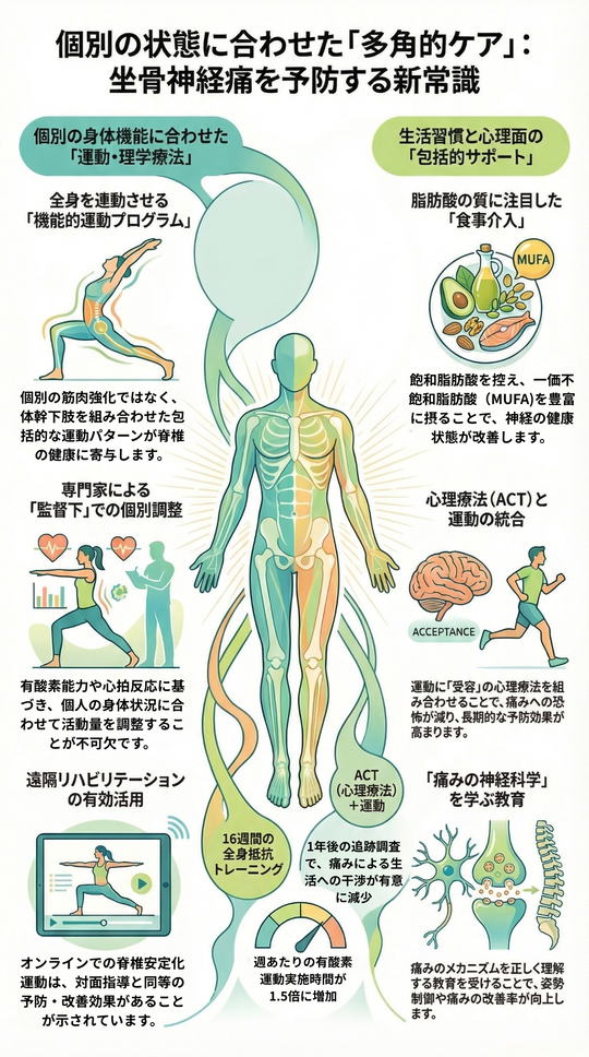 個別の状態に合わせた「多角的ケア」：坐骨神経痛を予防する新常識