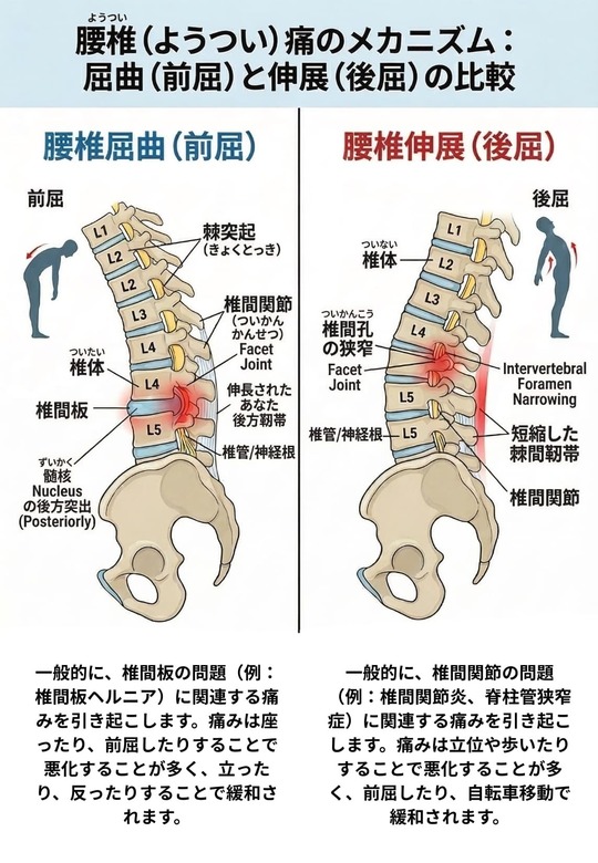 伸展型腰痛と屈曲型腰痛のメカニズムクワーク