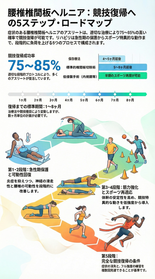 腰部椎間板ヘルニア：競技復帰への5ステップ・ロードマップ