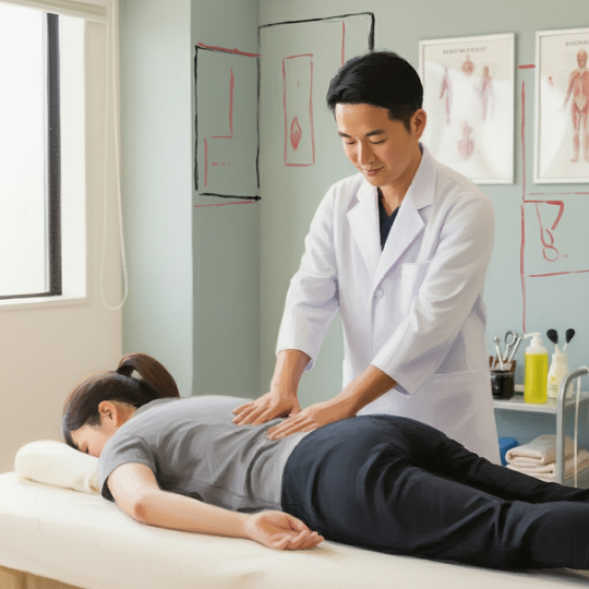 溝の口駅周辺の接骨院で腰痛の施術を受ける患者さん
