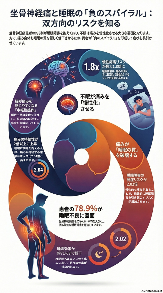 坐骨神経痛と睡眠の「負のスパイラル」：双方向のリスクを知る