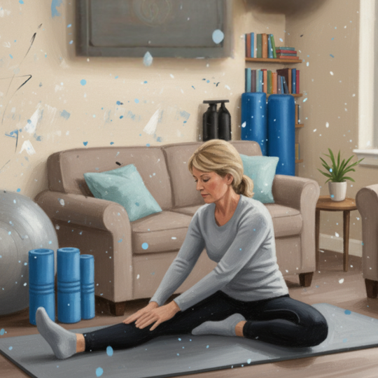 自宅でストレッチに励む坐骨神経痛患者さん