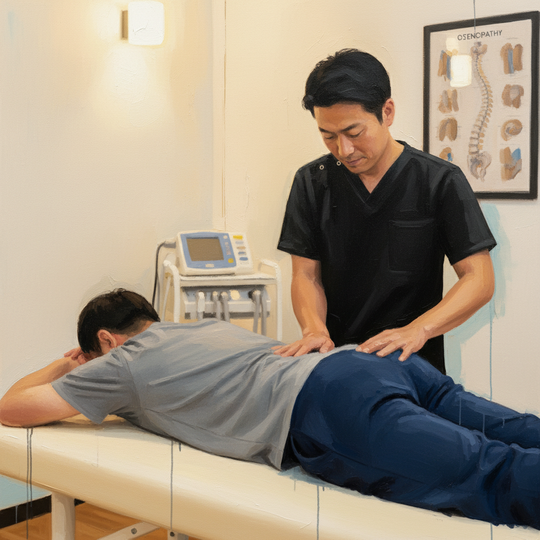 ヘルニアの患者さんが二子新地の接骨院で施術を受けている