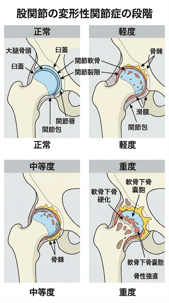 変形性股関節症の段階の図