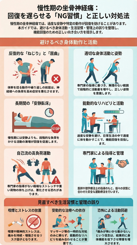 慢性期の坐骨神経痛：回復を遅らせる「NG習慣」と正しい対処法