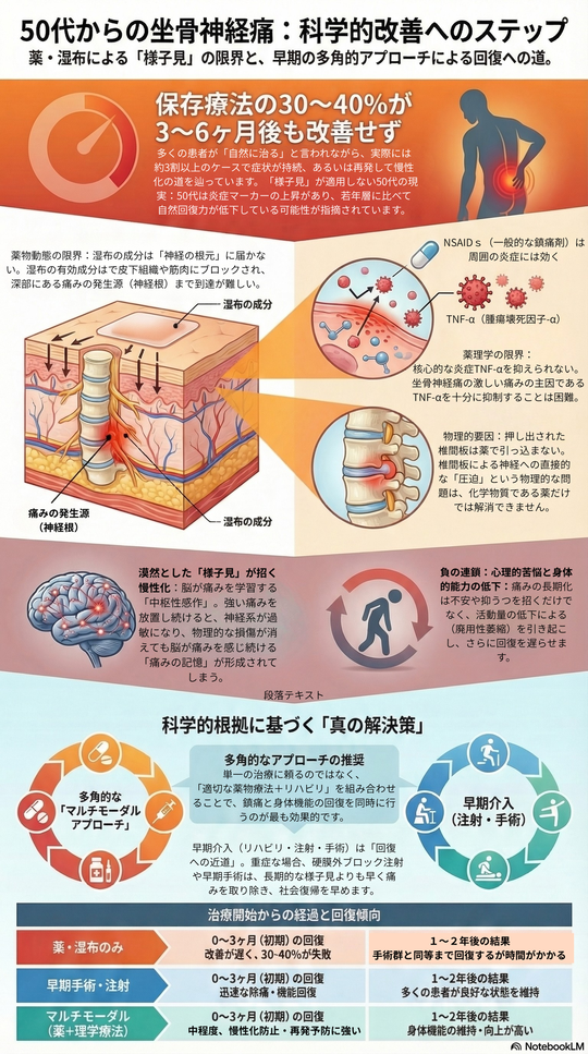 50代坐骨神経痛ガイド：様子見の限界と回復へステップ