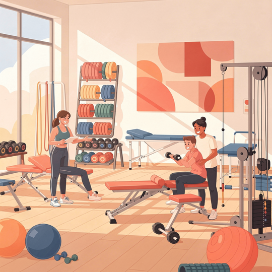 筋トレによるリハビリに取り組む腰痛患者