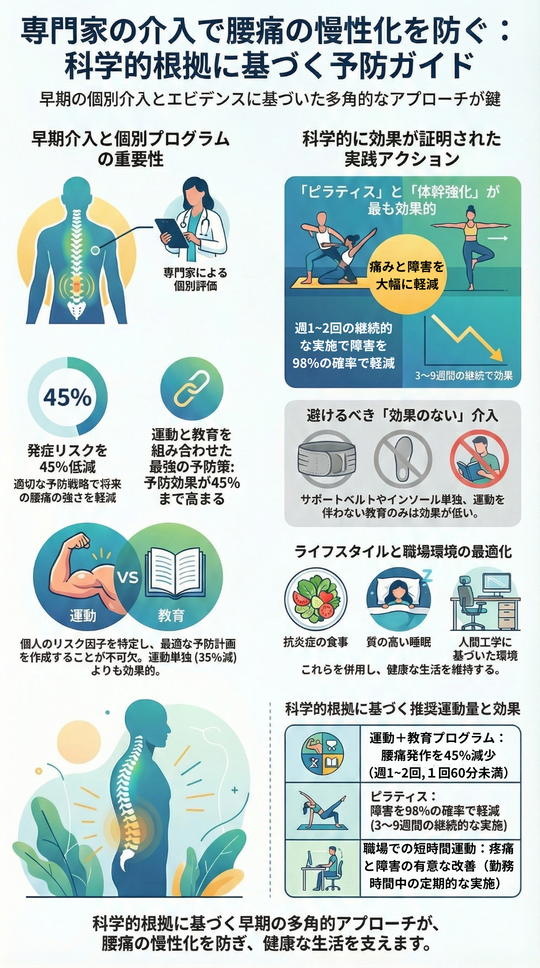 専門家の介入で腰痛の慢性化を防ぐ：科学的根拠に基づく予防ガイド