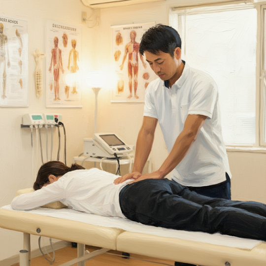 高津駅近くの接骨院で腰痛の施術を受ける患者さん