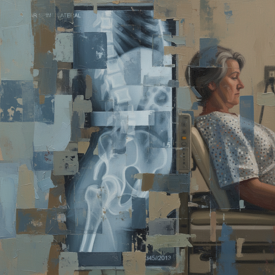 レントゲン検査を受ける腰椎すべり症患者さん