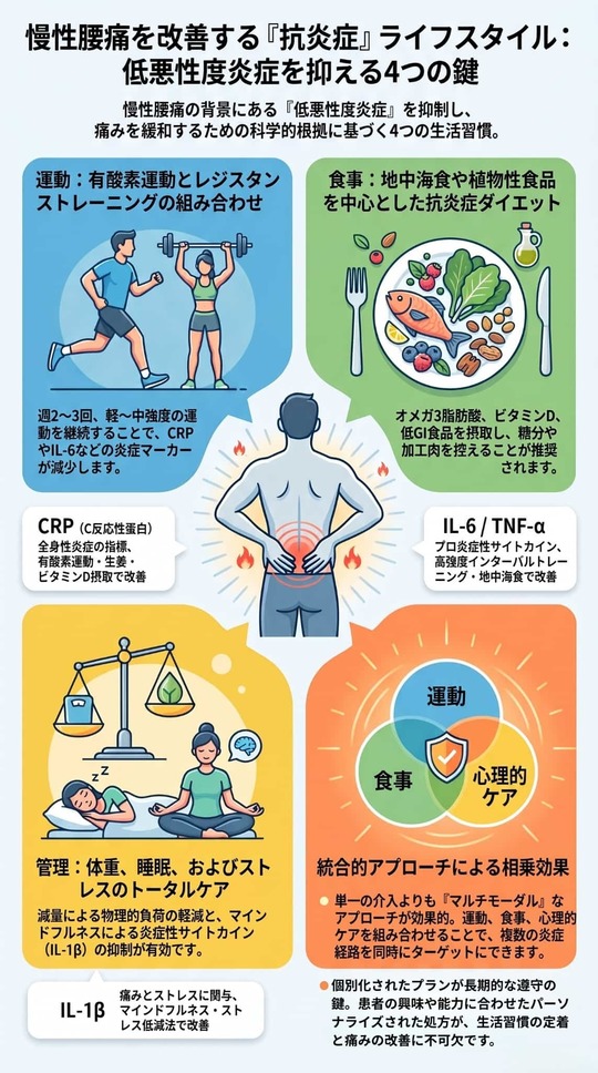 慢性腰痛を改善する「抗炎症」ライフスタイル：低悪性度炎症を抑える
