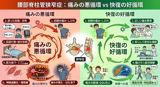 腰部脊柱管狭窄症：痛みの悪循環VS回復の好循環